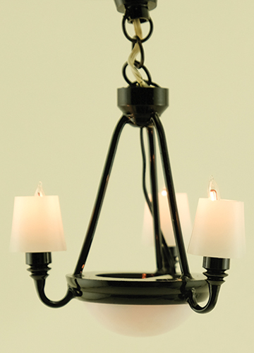 Dollhouse Miniature Black Americana Chandelier with Shades 12V